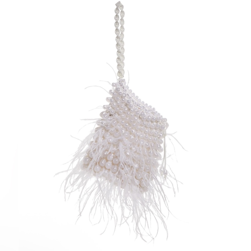 Cult Gaia Dory Ostrich Feather Beaded Wristlet in White, NWT - Picture 6 of 11
